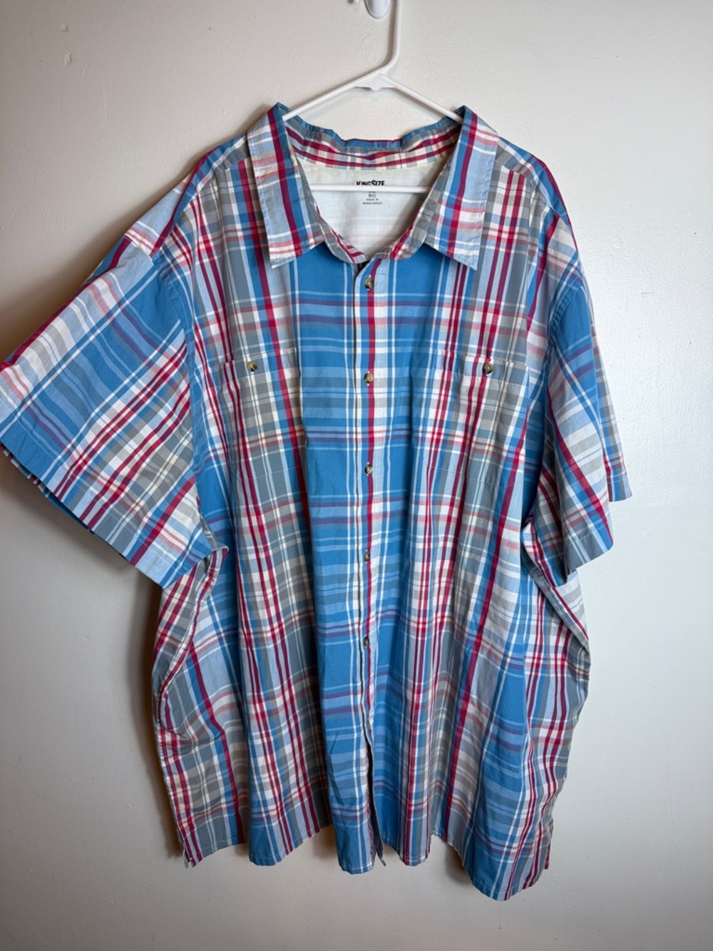 King Size Mens Button Up Casual Shirt Plaid Short Sleeve Size 6XL Lightweight